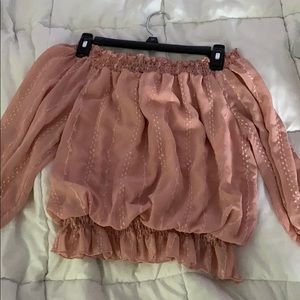 pink detailed off the shoulder shirt